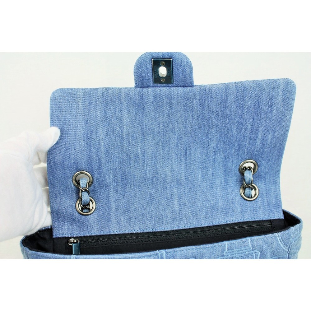 Chanel Chain Shoulder Embroidery Denim Bag Blue - Picture 6 of 8